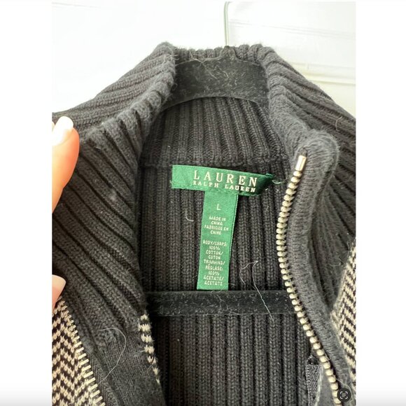 Lauren Ralph Lauren Ribbed Herringbone Zip Front Cardigan Sweater - Picture 6 of 6